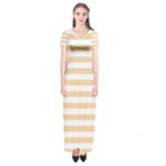 Horizontal Stripes - White and Sunset Orange Short Sleeve Maxi Dress