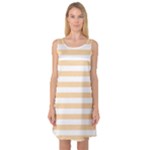 Horizontal Stripes - White and Sunset Orange Sleeveless Satin Nightdress