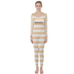 Horizontal Stripes - White and Sunset Orange Long Sleeve Catsuit