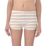 Horizontal Stripes - White and Sunset Orange Reversible Boyleg Bikini Bottoms