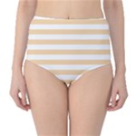 Horizontal Stripes - White and Sunset Orange High-Waist Bikini Bottoms
