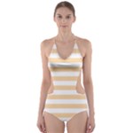 Horizontal Stripes - White and Sunset Orange Cut-Out One Piece Swimsuit