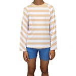 Horizontal Stripes - White and Sunset Orange Kid s Long Sleeve Swimwear