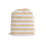 Horizontal Stripes - White and Sunset Orange Drawstring Pouch (L)