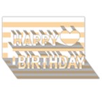 Horizontal Stripes - White and Sunset Orange Happy Birthday 3D Greeting Card (8x4)