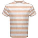 Horizontal Stripes - White and Apricot Orange Men s Cotton Tee