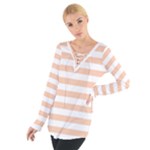 Horizontal Stripes - White and Apricot Orange Women s Tie Up Tee