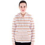 Horizontal Stripes - White and Apricot Orange Women s Zipper Hoodie