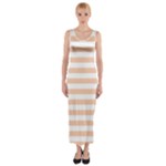 Horizontal Stripes - White and Apricot Orange Fitted Maxi Dress