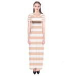 Horizontal Stripes - White and Apricot Orange Short Sleeve Maxi Dress