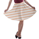 Horizontal Stripes - White and Apricot Orange A-line Skater Skirt