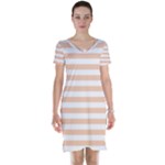 Horizontal Stripes - White and Apricot Orange Short Sleeve Nightdress