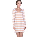 Horizontal Stripes - White and Apricot Orange Long Sleeve Nightdress