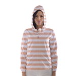 Horizontal Stripes - White and Apricot Orange Hooded Wind Breaker (Women)