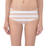 Horizontal Stripes - White and Apricot Orange Mid-Waist Bikini Bottoms