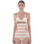 Horizontal Stripes - White and Apricot Orange Cut-Out One Piece Swimsuit