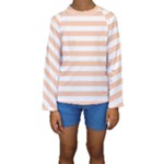 Horizontal Stripes - White and Apricot Orange Kid s Long Sleeve Swimwear