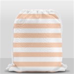 Horizontal Stripes - White and Apricot Orange Drawstring Bag (Small)