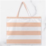 Horizontal Stripes - White and Apricot Orange Zipper Large Tote Bag