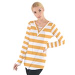Horizontal Stripes - White and Pastel Orange Women s Tie Up Tee