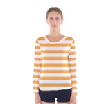 Horizontal Stripes - White and Pastel Orange Women s Long Sleeve T-shirt