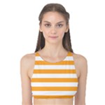 Horizontal Stripes - White and Pastel Orange Tank Bikini Top