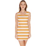 Horizontal Stripes - White and Pastel Orange Bodycon Dress