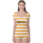 Horizontal Stripes - White and Pastel Orange Boyleg Leotard (Ladies)