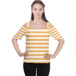Horizontal Stripes - White and Pastel Orange Women s Cutout Shoulder Tee