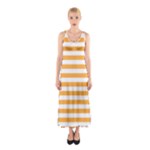 Horizontal Stripes - White and Pastel Orange Full Print Maxi Dress