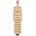 Horizontal Stripes - White and Pastel Orange Maxi Thigh Split Dress