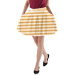 Horizontal Stripes - White and Pastel Orange A-Line Pocket Skirt