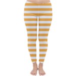 Horizontal Stripes - White and Pastel Orange Winter Leggings