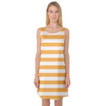 Horizontal Stripes - White and Pastel Orange Sleeveless Satin Nightdress