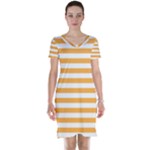 Horizontal Stripes - White and Pastel Orange Short Sleeve Nightdress