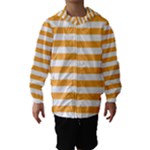 Horizontal Stripes - White and Pastel Orange Hooded Wind Breaker (Kids)