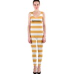 Horizontal Stripes - White and Pastel Orange OnePiece Catsuit