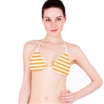 Horizontal Stripes - White and Pastel Orange Bikini Top