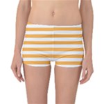 Horizontal Stripes - White and Pastel Orange Reversible Boyleg Bikini Bottoms