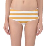 Horizontal Stripes - White and Pastel Orange Mid-Waist Bikini Bottoms