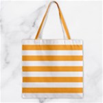 Horizontal Stripes - White and Pastel Orange Zipper Grocery Tote Bag