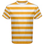 Horizontal Stripes - White and Dark Tangerine Orange Men s Cotton Tee