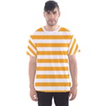 Horizontal Stripes - White and Dark Tangerine Orange Men s Sport Mesh Tee