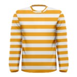 Horizontal Stripes - White and Dark Tangerine Orange Men s Long Sleeve T-shirt