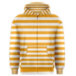 Horizontal Stripes - White and Dark Tangerine Orange Men s Zipper Hoodie