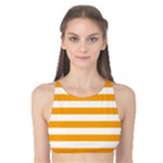 Horizontal Stripes - White and Dark Tangerine Orange Tank Bikini Top