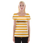 Horizontal Stripes - White and Dark Tangerine Orange Women s Cap Sleeve Top