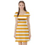Horizontal Stripes - White and Dark Tangerine Orange Short Sleeve Skater Dress