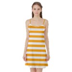 Horizontal Stripes - White and Dark Tangerine Orange Satin Night Slip