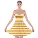 Horizontal Stripes - White and Dark Tangerine Orange Strapless Bra Top Dress